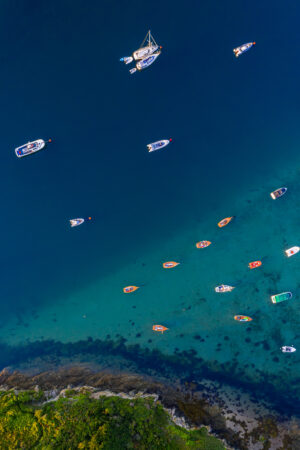 boats on mooring bouys in Salcombe from the air